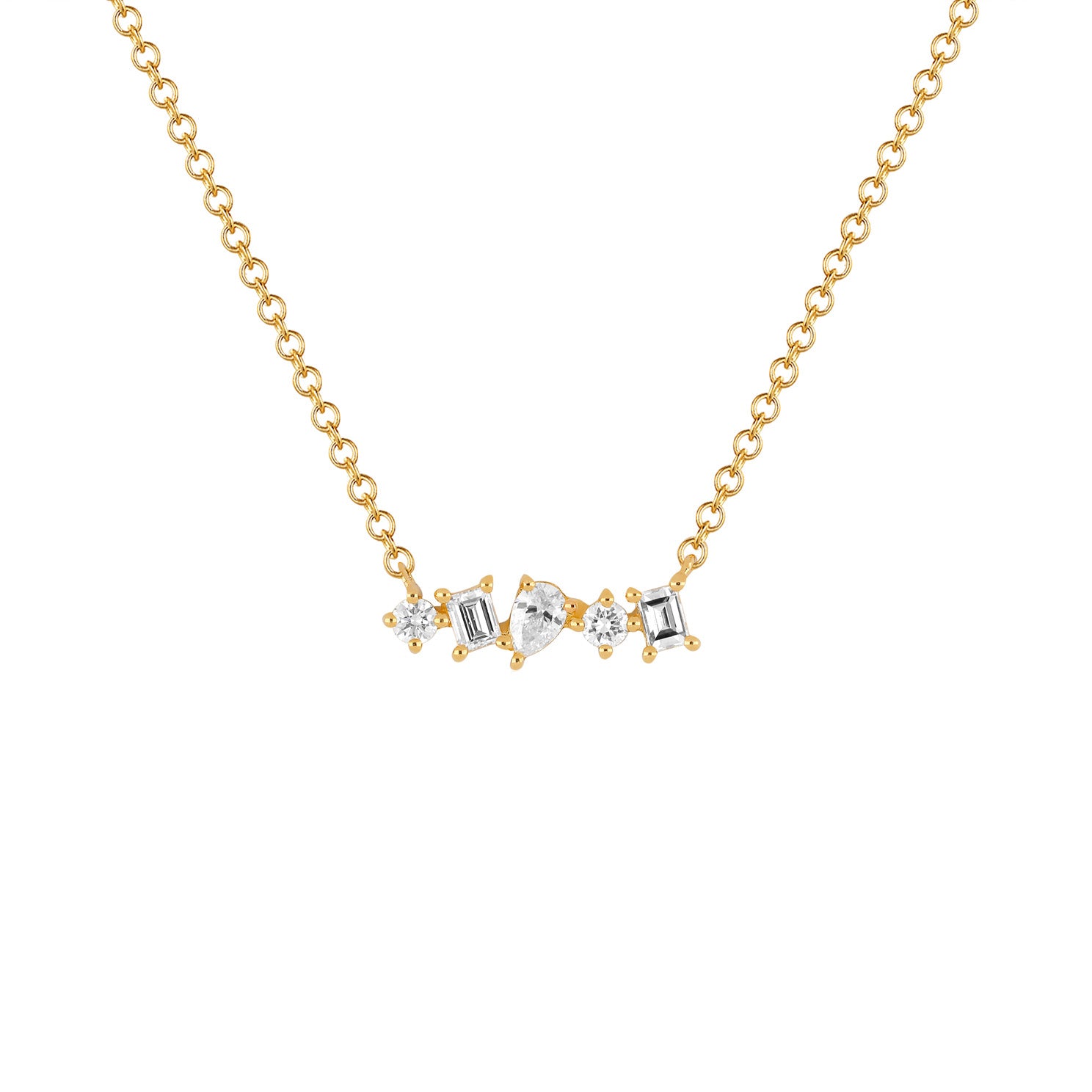 EF Collection Multifaceted Diamond Mini Bar Necklace - Necklaces - Broken English Jewelry