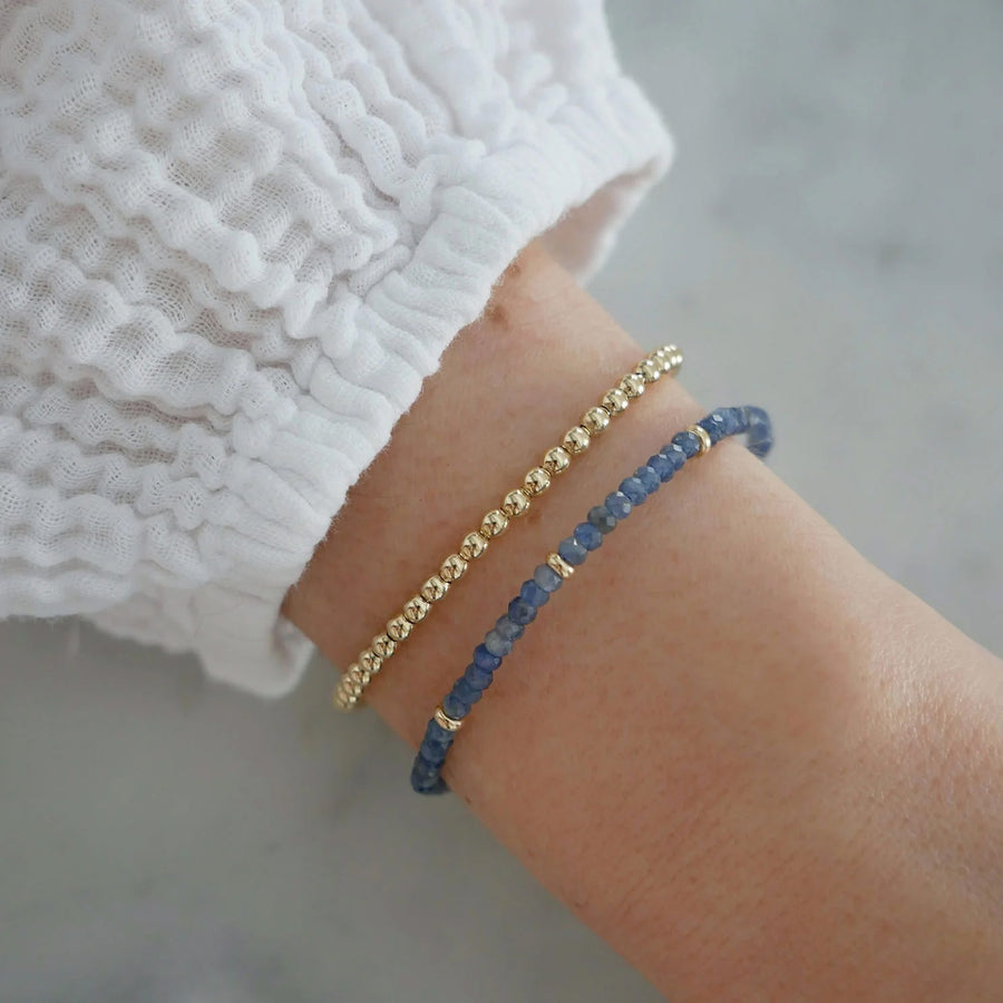 EF Collection Blue Sapphire Birthstone Bead Bracelet - Bracelets - Broken English Jewelry on model