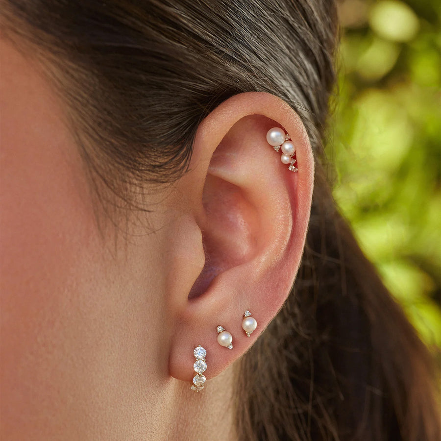 EF Collection Diamond and Pearl Stud Earrings - Earrings - Broken English Jewelry on model