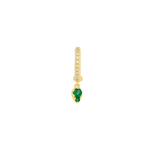 Emerald and Diamond Teardrop Mini Huggie Earring - Main Img