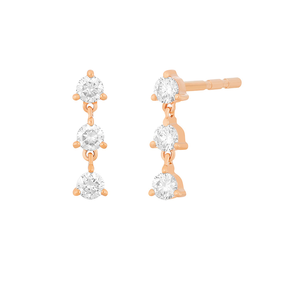 EF Collection Triple Prong Set Earrings in Rose Gold, front and angled view