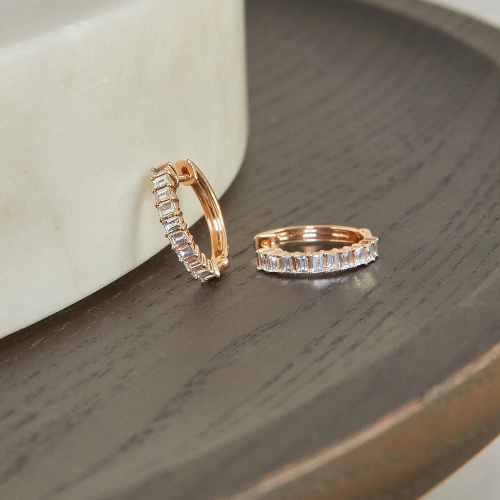 EF Collection Baguette Hoop Earrings - White Gold - Earrings - Broken English Jewelry lifestyle