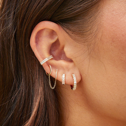 Baguette Hoop Earrings - White Gold