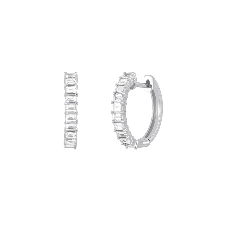 EF Collection Baguette Hoop Earrings - White Gold - Earrings - Broken English Jewelry front and angled view