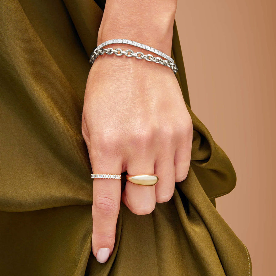EF Collection Baguette Eternity Bracelet - White Gold -  Bracelets - Broken English Jewelry on model
