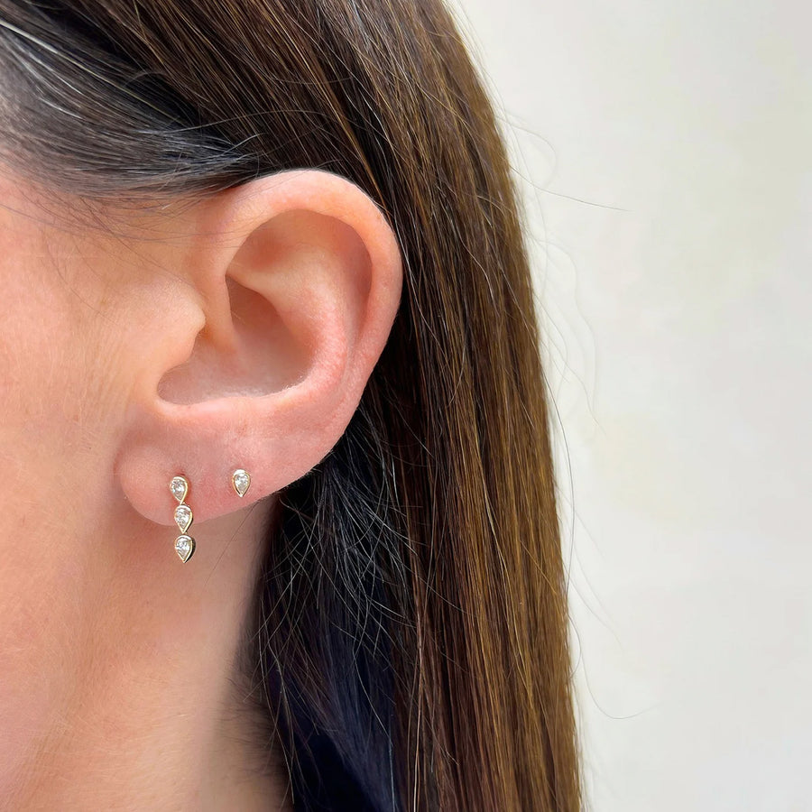 EF Collection Bezel Set Pear Stud Earrings - Earrings - Broken English Jewelry on model