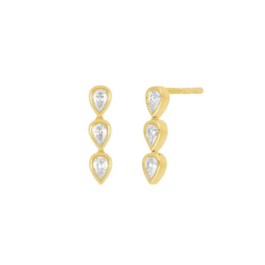 EF Collection Bezel Set Pear Stud Earrings - Earrings - Broken English Jewelry front and angled view