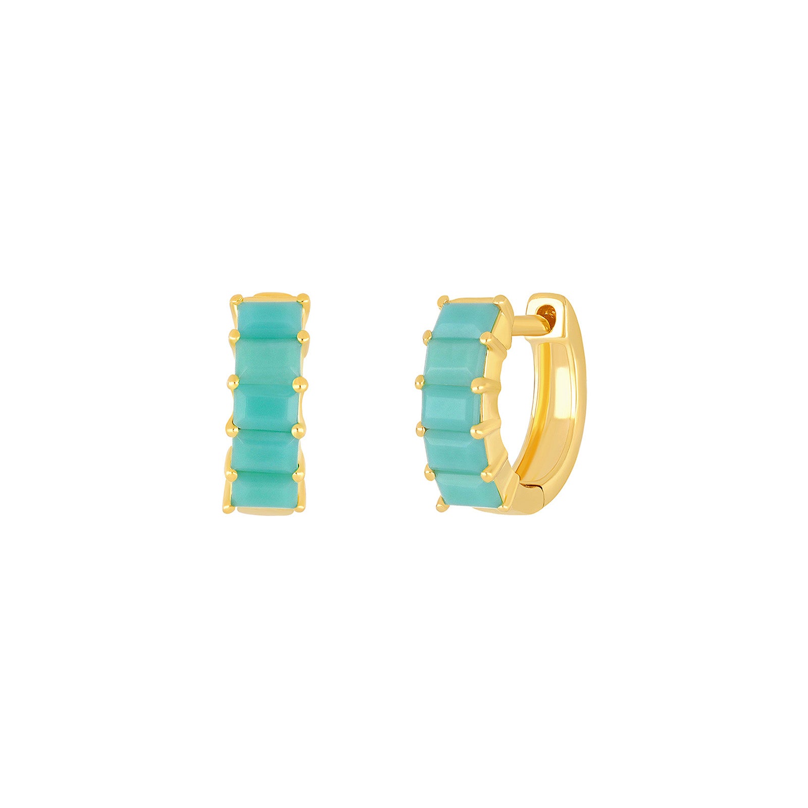 EF Collection Turquoise Baguette Mini Huggies - Earrings