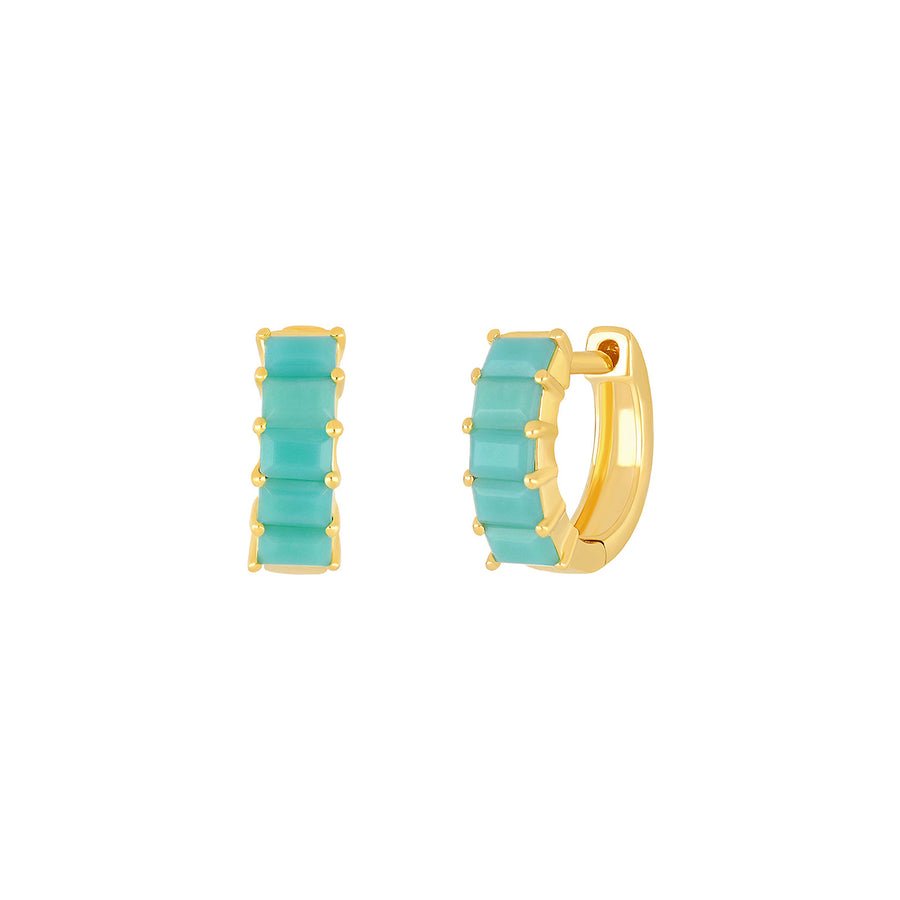 EF Collection Turquoise Baguette Mini Huggies - Earrings