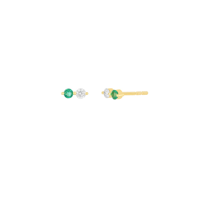 EF Collection Diamond and Emerald Double Stud Earrings - Earrings - Broken English Jewelry