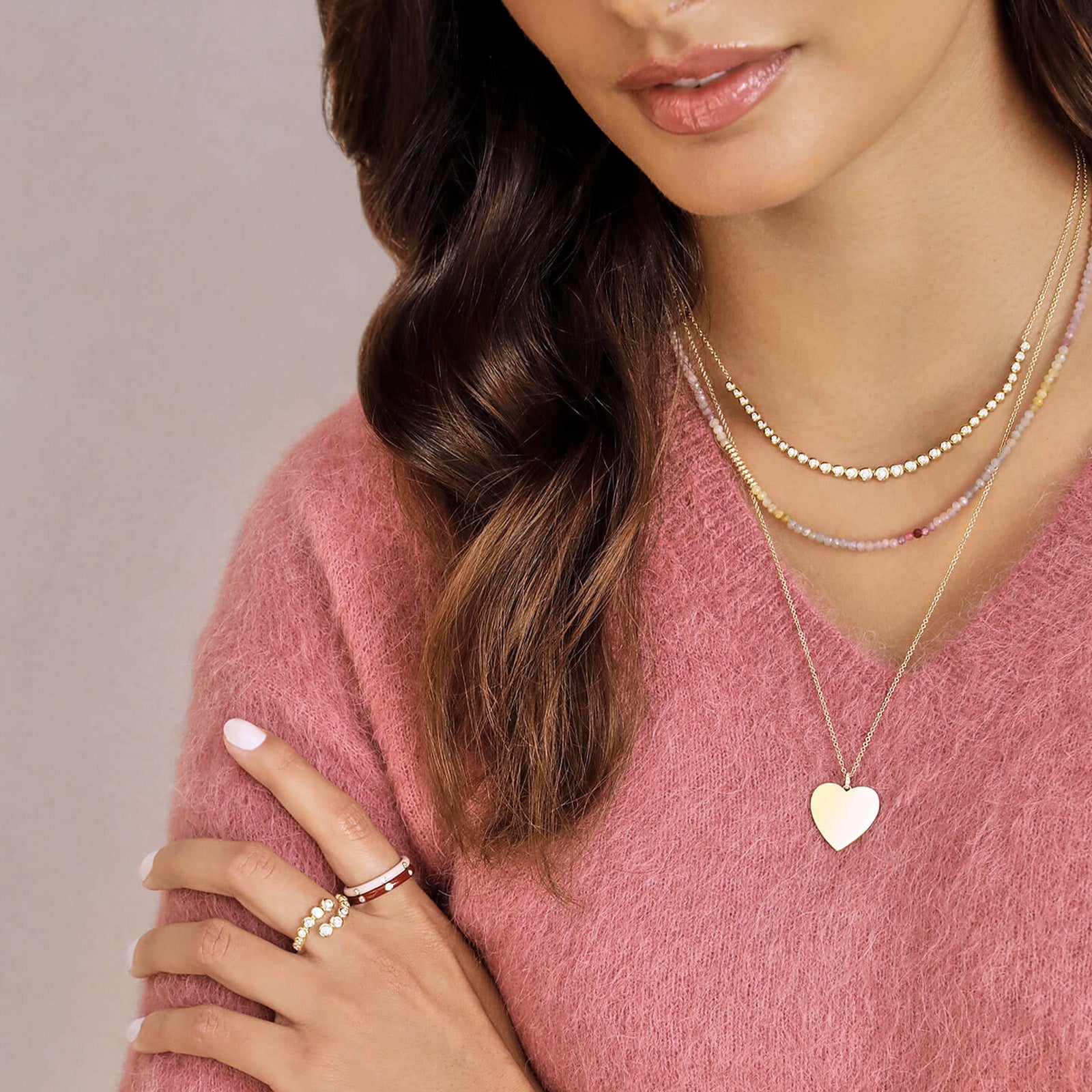 EF Collection Graduated Diamond Pillow Necklace - Necklaces - Broken English Jewelry on model