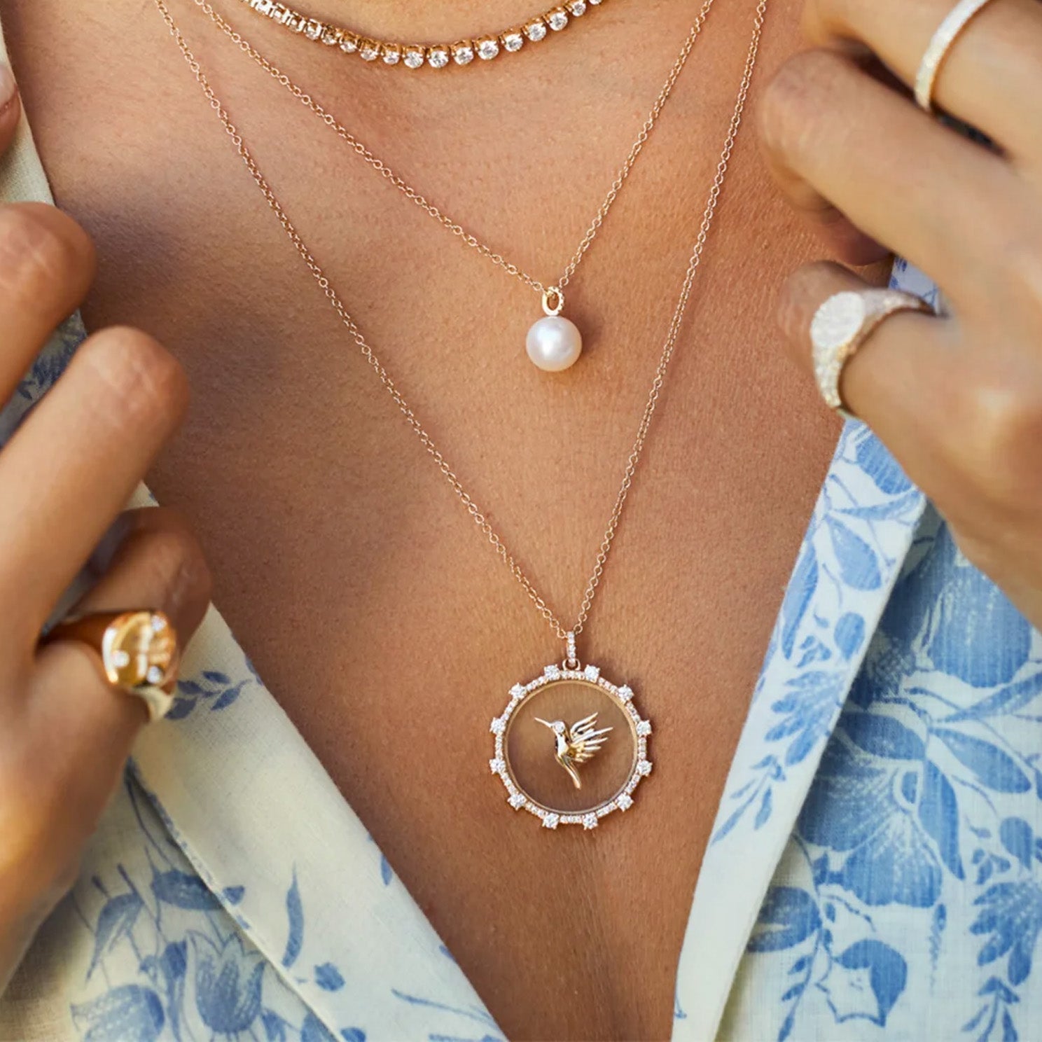 EF Collection Pearl Ball Drop Necklace - Necklaces - Broken English Jewelry on model