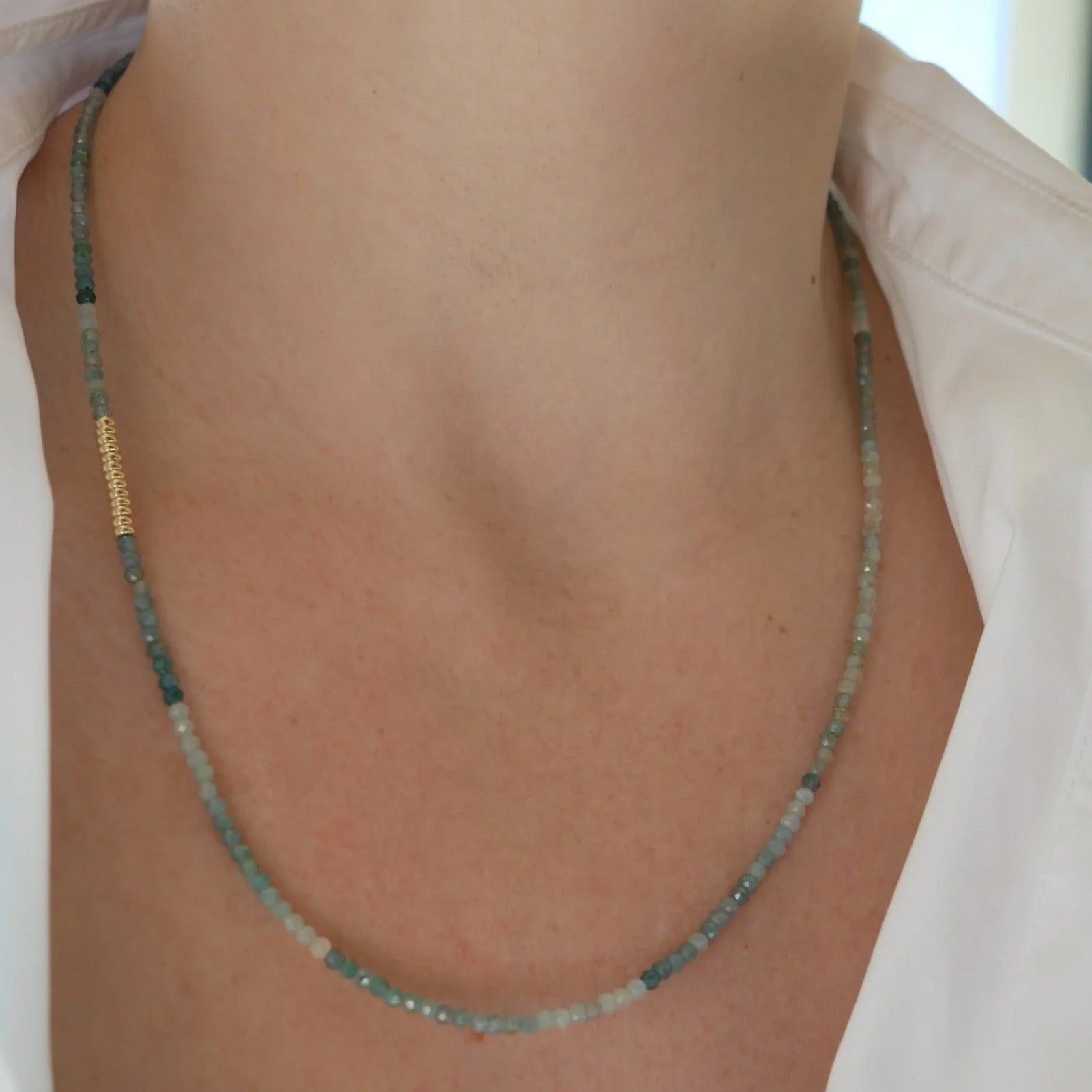 EF Collection Ombre Tourmaline Birthstone Bead Necklace - 20" - Necklaces - Broken English Jewelry necklace on model