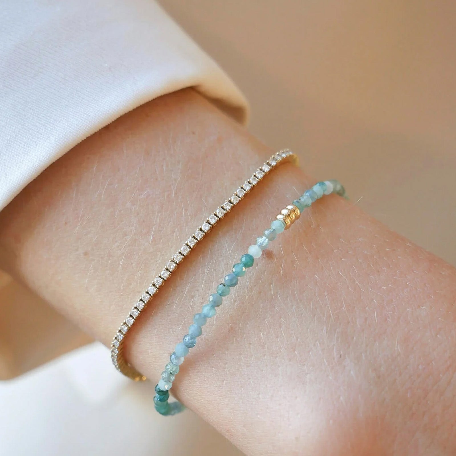 EF Collection Ombre Sapphire Birthstone Bead Bracelet - Bracelets - Broken English Jewelry on model