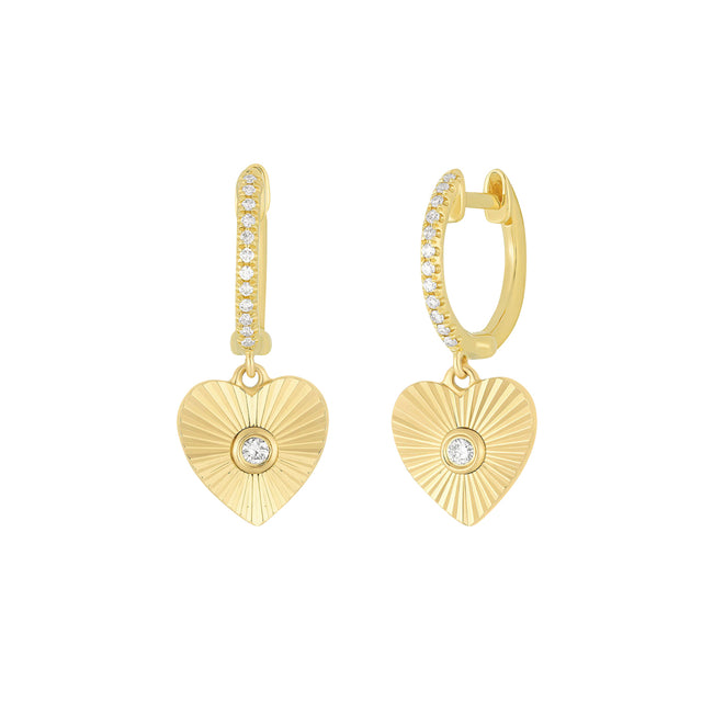 Fluted Heart Drop Huggie Earrings
