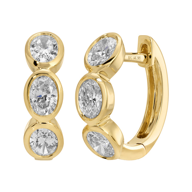 Oval Diamond Huggie Earrings
