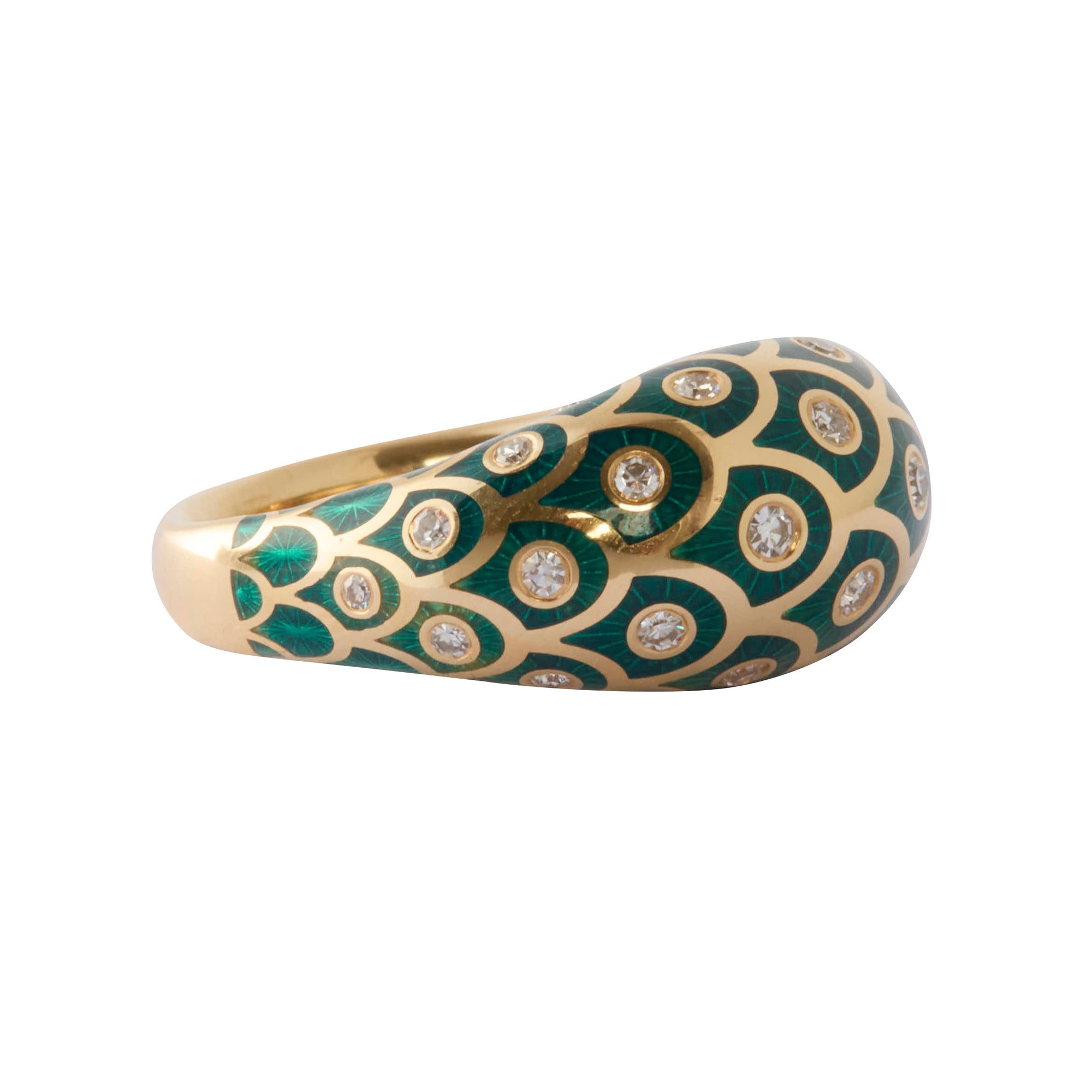 Diamond Petrol Enamel Fish For Love Ring