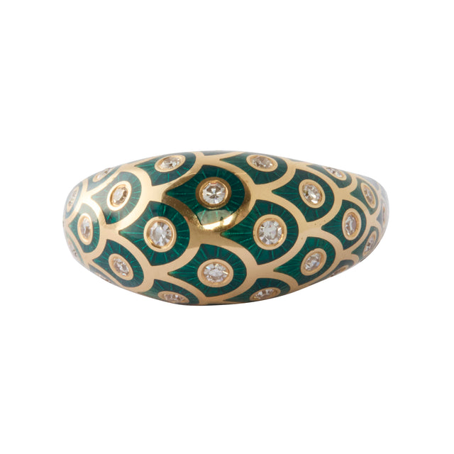 Diamond Petrol Enamel Fish For Love Ring