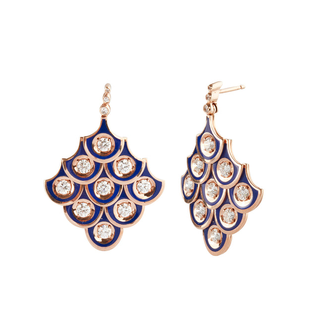 Selim Mouzannar Large Fish for Love Diamond Earrings - Navy Blue Enamel - Earrings - Broken English Jewelry front and angled view