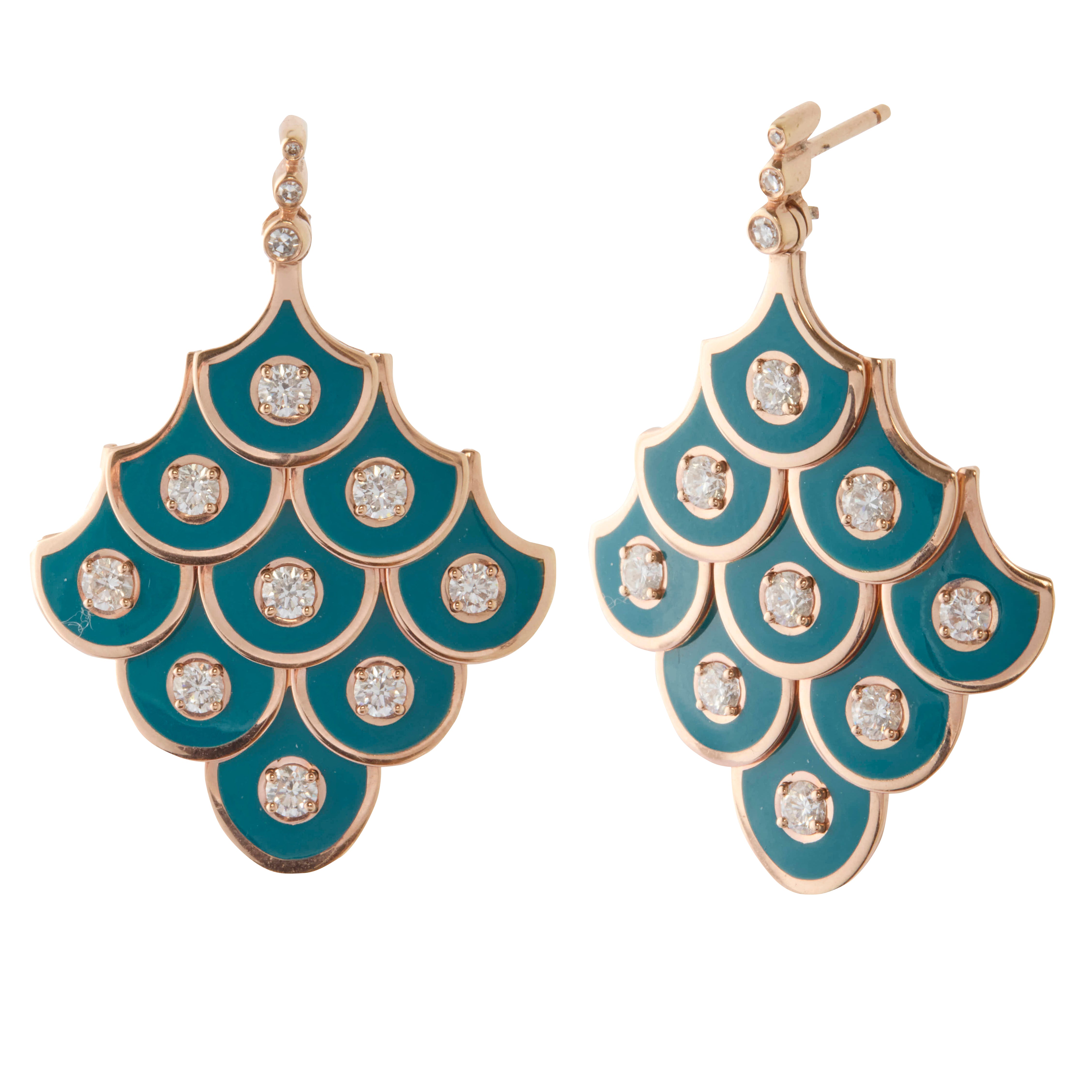 Diamond Petrol Enamel Fish For Love Earrings