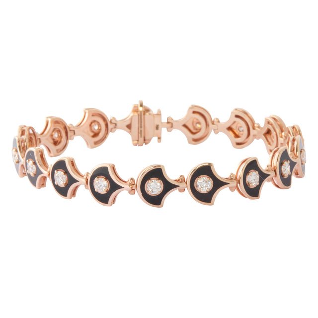 Diamond Black Enamel Fish For Love Bracelet