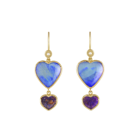 Heart Drop Earrings - Boulder Opal - Main Img