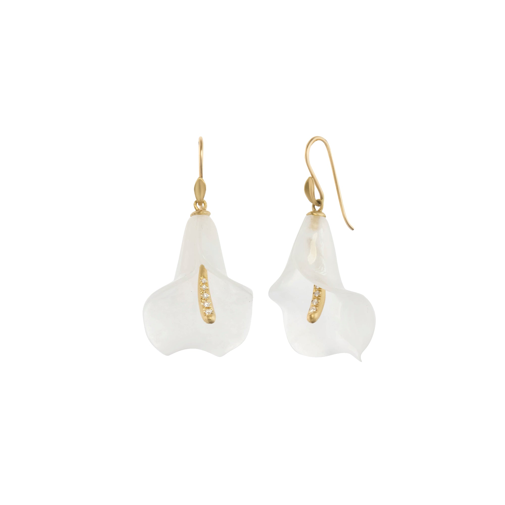 White Jade Cala Lily Drop Earrings