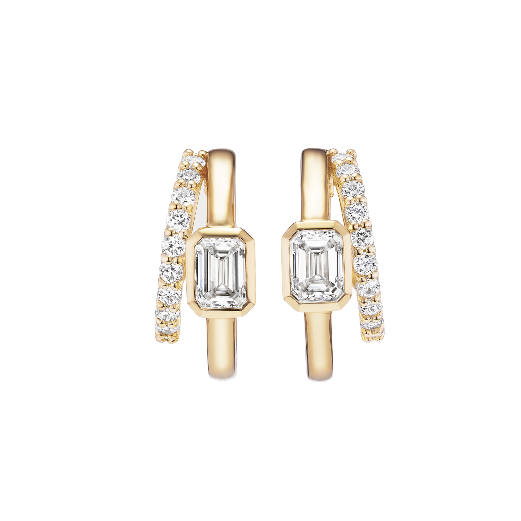Emerald Cut Diamond Double Huggies