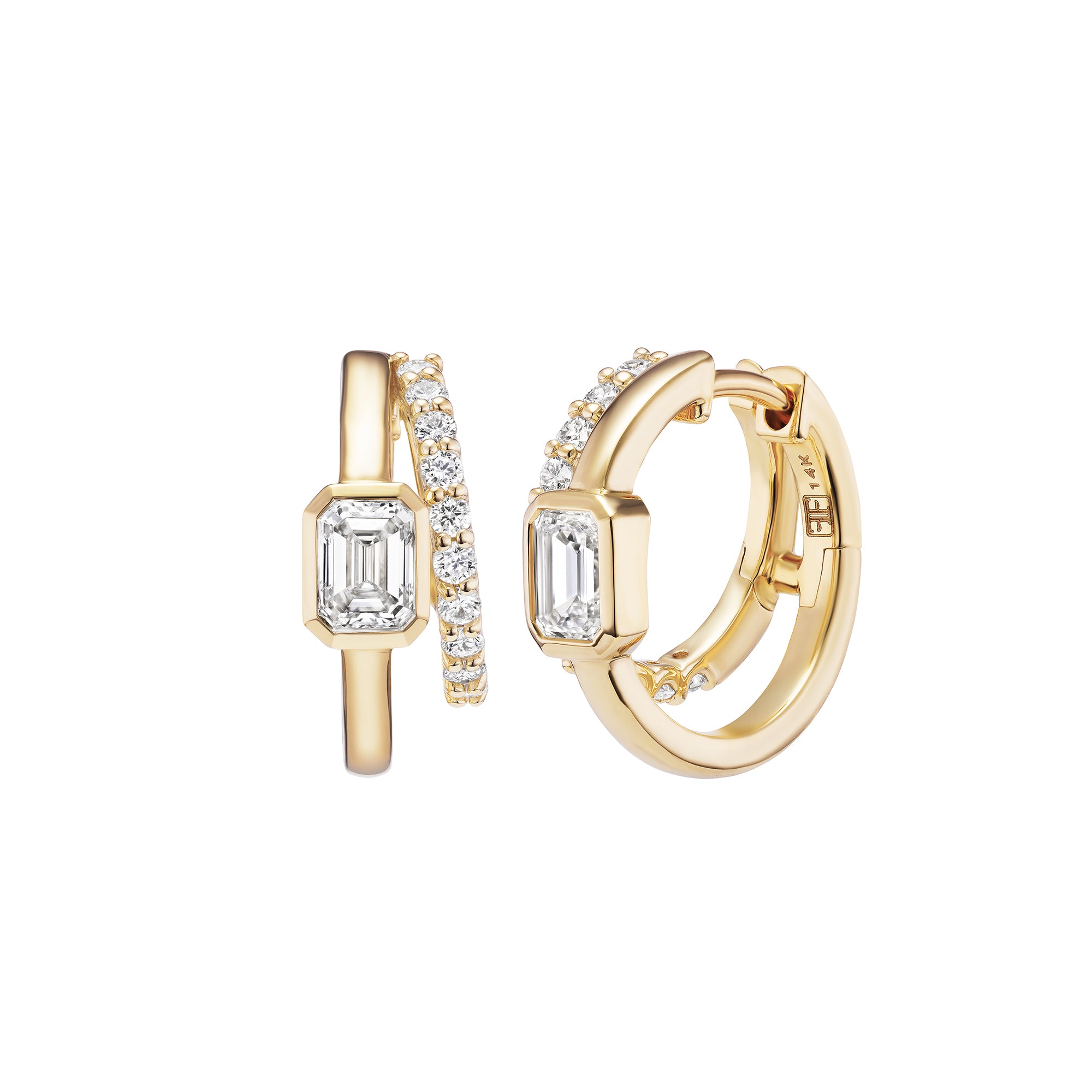 Emerald Cut Diamond Double Huggies