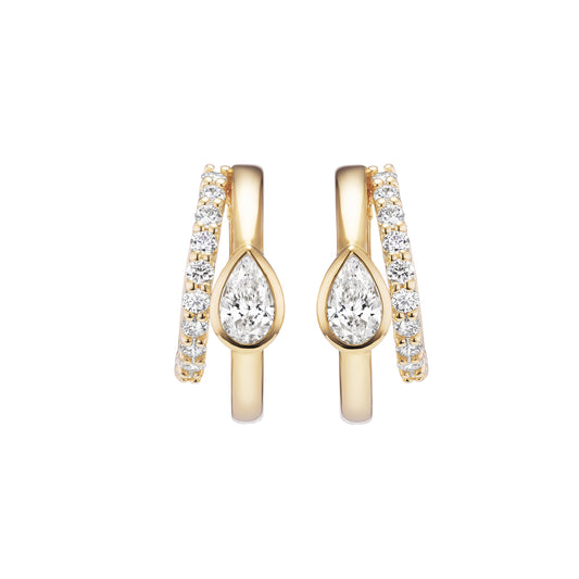 Pear Diamond Double Huggies - Main Img
