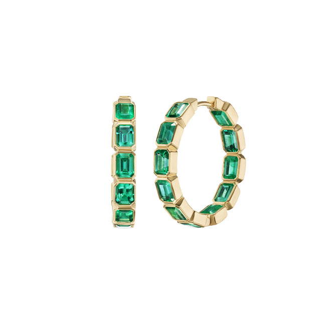 Emerald Bezel Hoop Earrings