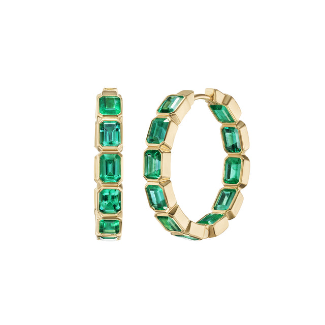 Emerald Bezel Hoop Earrings