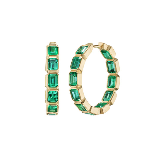Emerald Bezel Hoop Earrings - Main Img