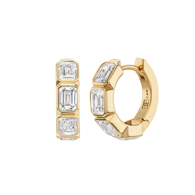 Emerald Cut Diamond Bezel Earrings