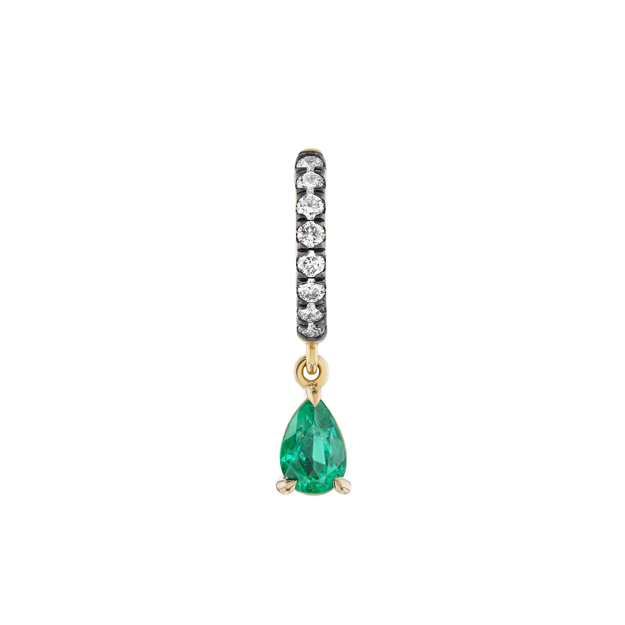 Pave Diamond and Pear Emerald Huggie