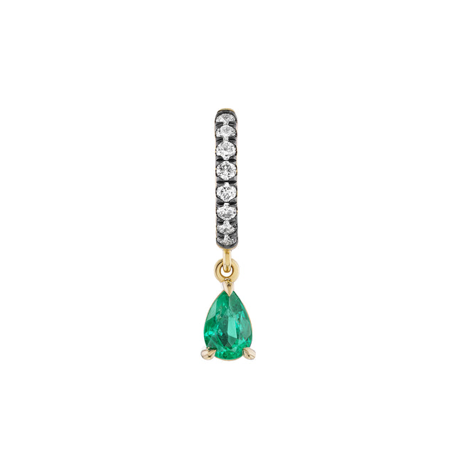 Pave Diamond and Pear Emerald Huggie