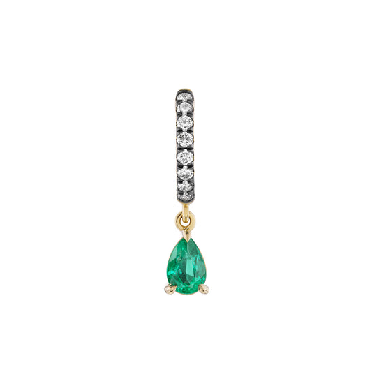 Pave Diamond and Pear Emerald Huggie - Main Img