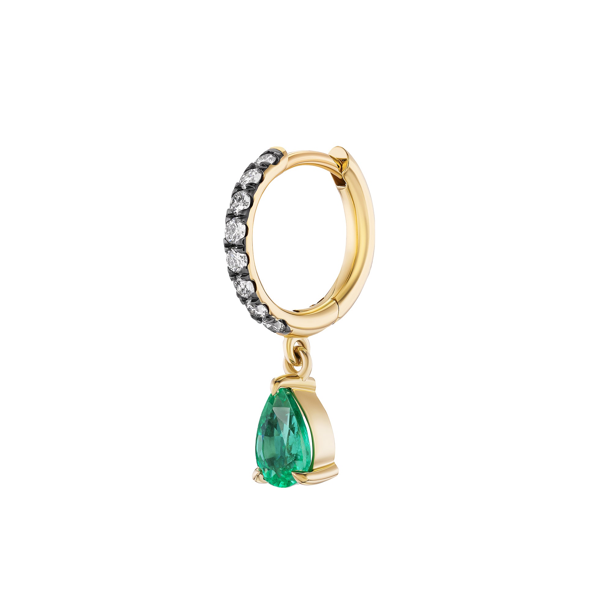 Pave Diamond and Pear Emerald Huggie