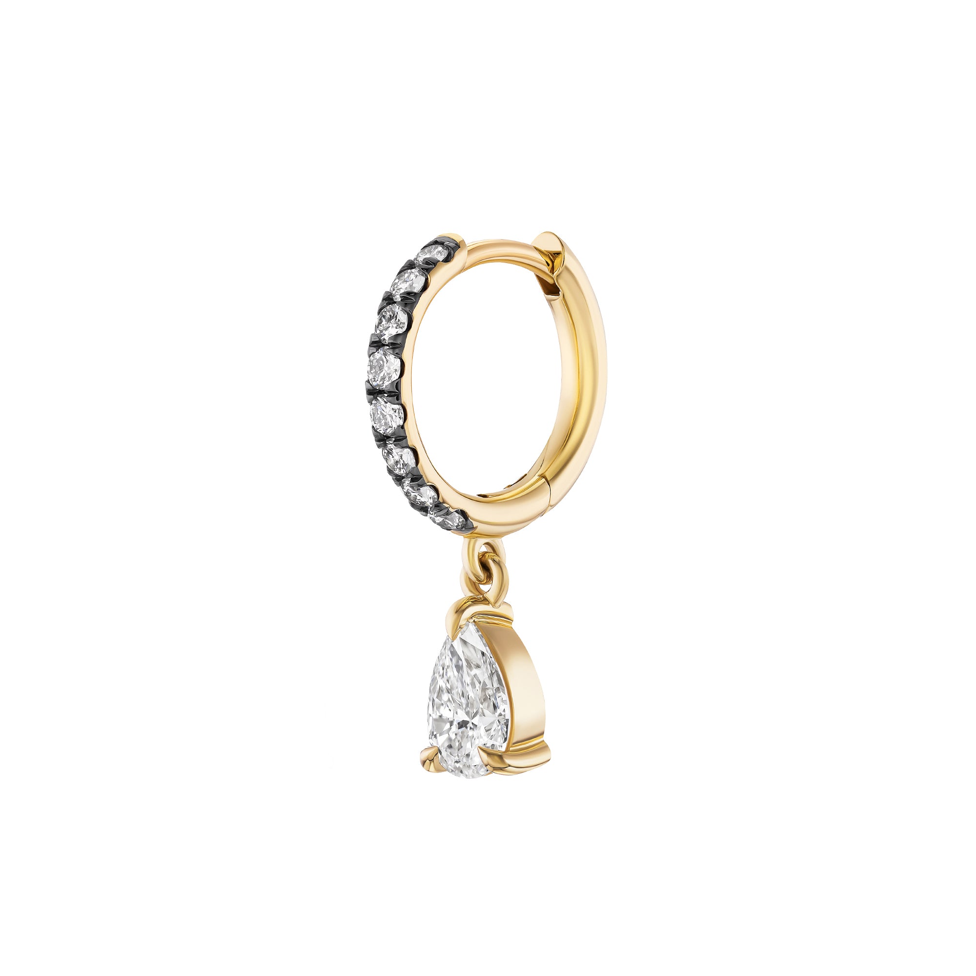 Pave and Pear Diamond Antique Finish Huggie
