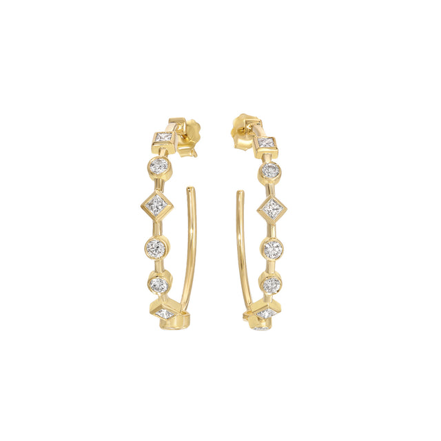 Nancy Newberg Round and Square Diamond Hoops - Earrings - Broken English Jewelry front view