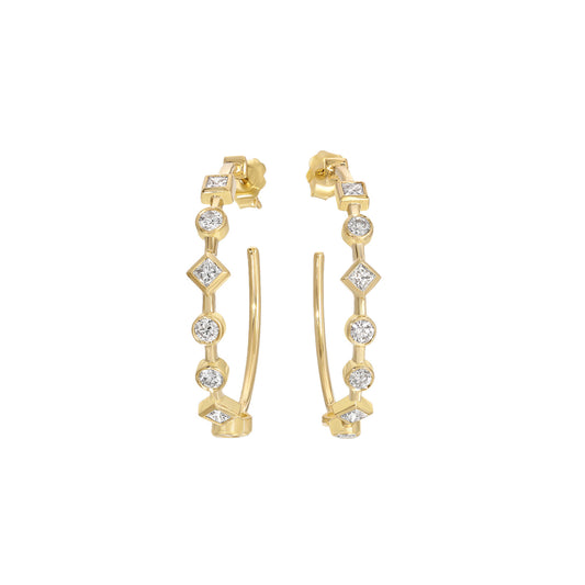 Round and Square Diamond Hoops - Main Img