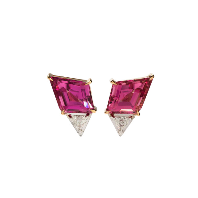 Rubellite Geometric Stud Earrings