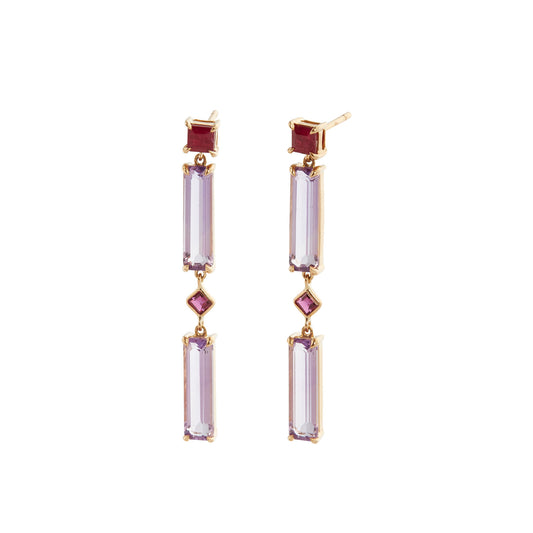 Cascade Earrings - Ruby and Amethyst - Main Img