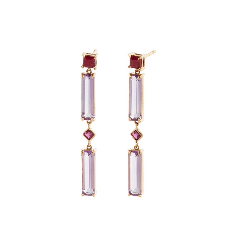 YI Collection Cascade Earrings - Ruby and Amethyst - Earrings - Broken English Jewelry front and angled view