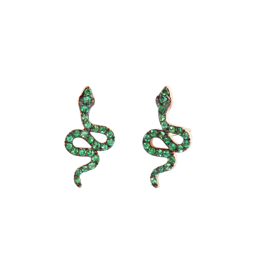 Aida Bergsen Emerald Green Snake Studs - Earrings - Broken English Jewelry front view