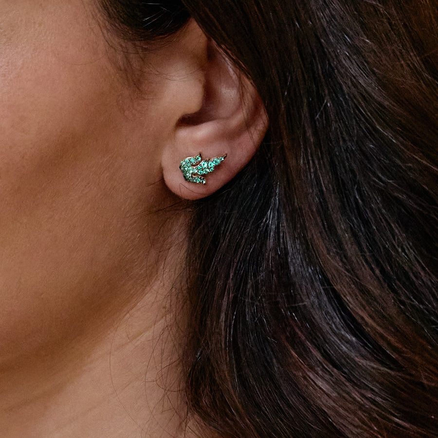 Aida Bergsen Emerald Mono Delonix Studs - Earrings - Broken English Jewelry on model