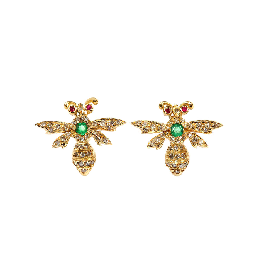 Aida Bergsen Green Garnet and Ruby Wasp Earrings - Earrings - Broken English Jewelry front view