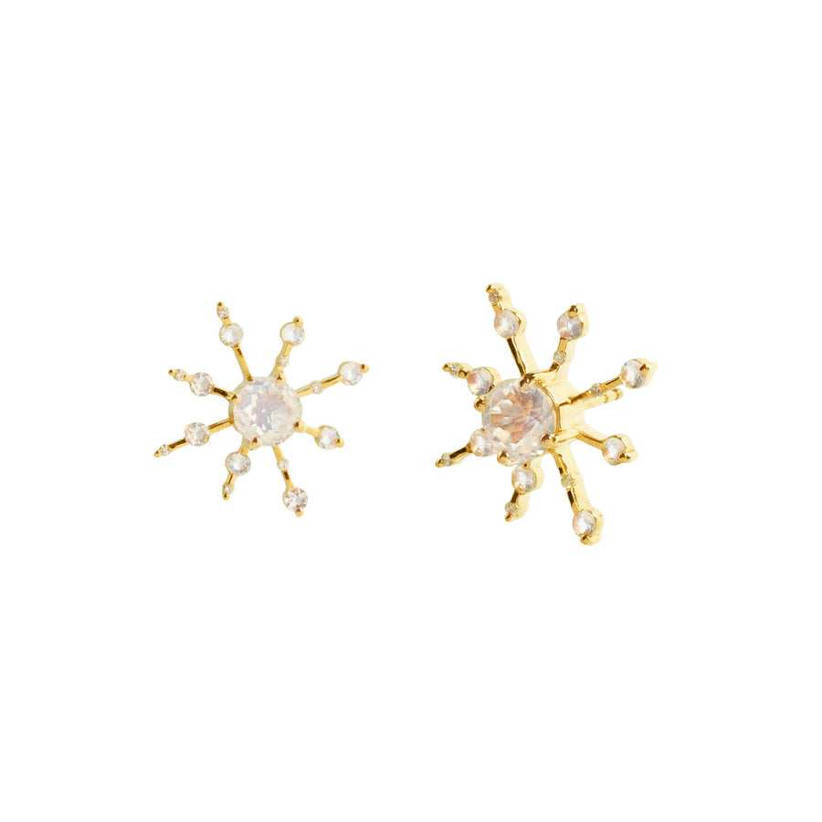 YI Collection Moonstone and Diamond Starburst Earrings - Earrings - Broken English Jewelry front and angled view