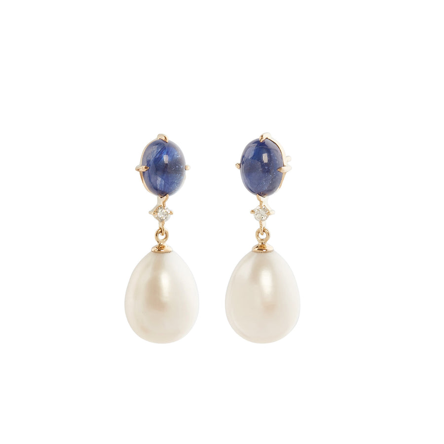 YI Collection Royal Sapphire and Pearl Earrings - Earrings - Broken English Jewelry front and angled view