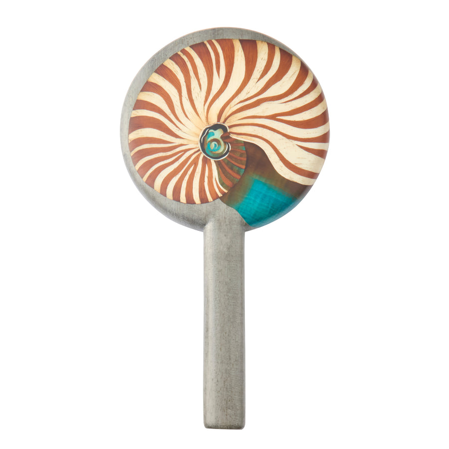 Seashell Print Marquetry Hand Mirror - Grey